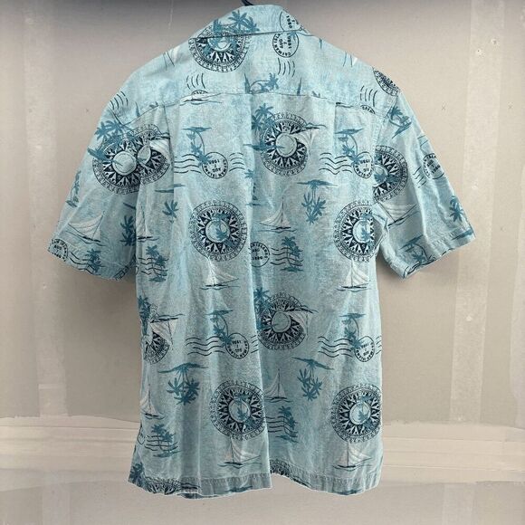 Mens Hawaiian Large Palm Trees Compass Short Sleeve Button Up Casual Shirt - Picture 4 of 4